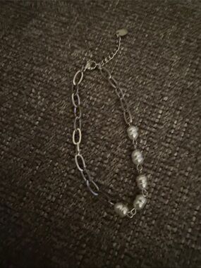 Silver Link Bracelet with Bead Accents - Silver